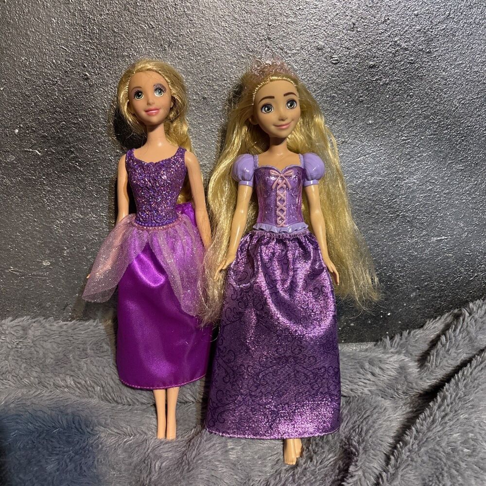 Disney Princess Rapunzel Tangled Dolls Lot Of 2 Mattel Doll Purple Dress